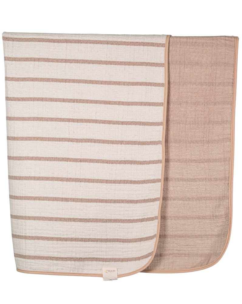 Musselin-Babydecke - Beige gestreift - 100% Bio-Baumwolle