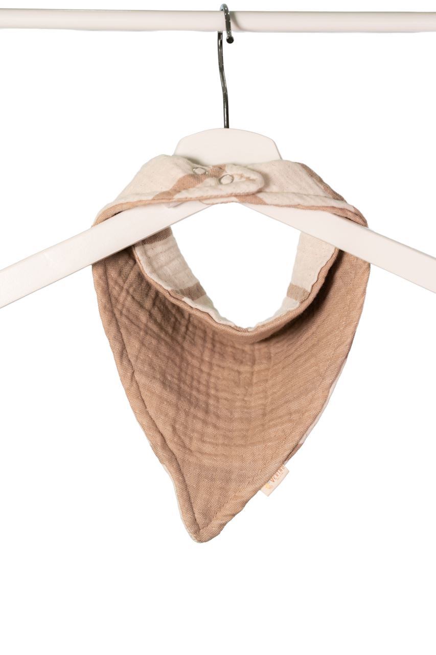 Musselin Bandana Lätzchen - Beige gestreift - 100% Bio-Baumwolle