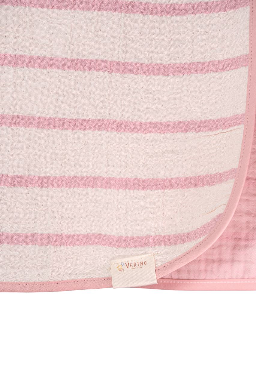 Musselin-Babydecke - Zartrosa gestreift - 100% Bio-Baumwolle