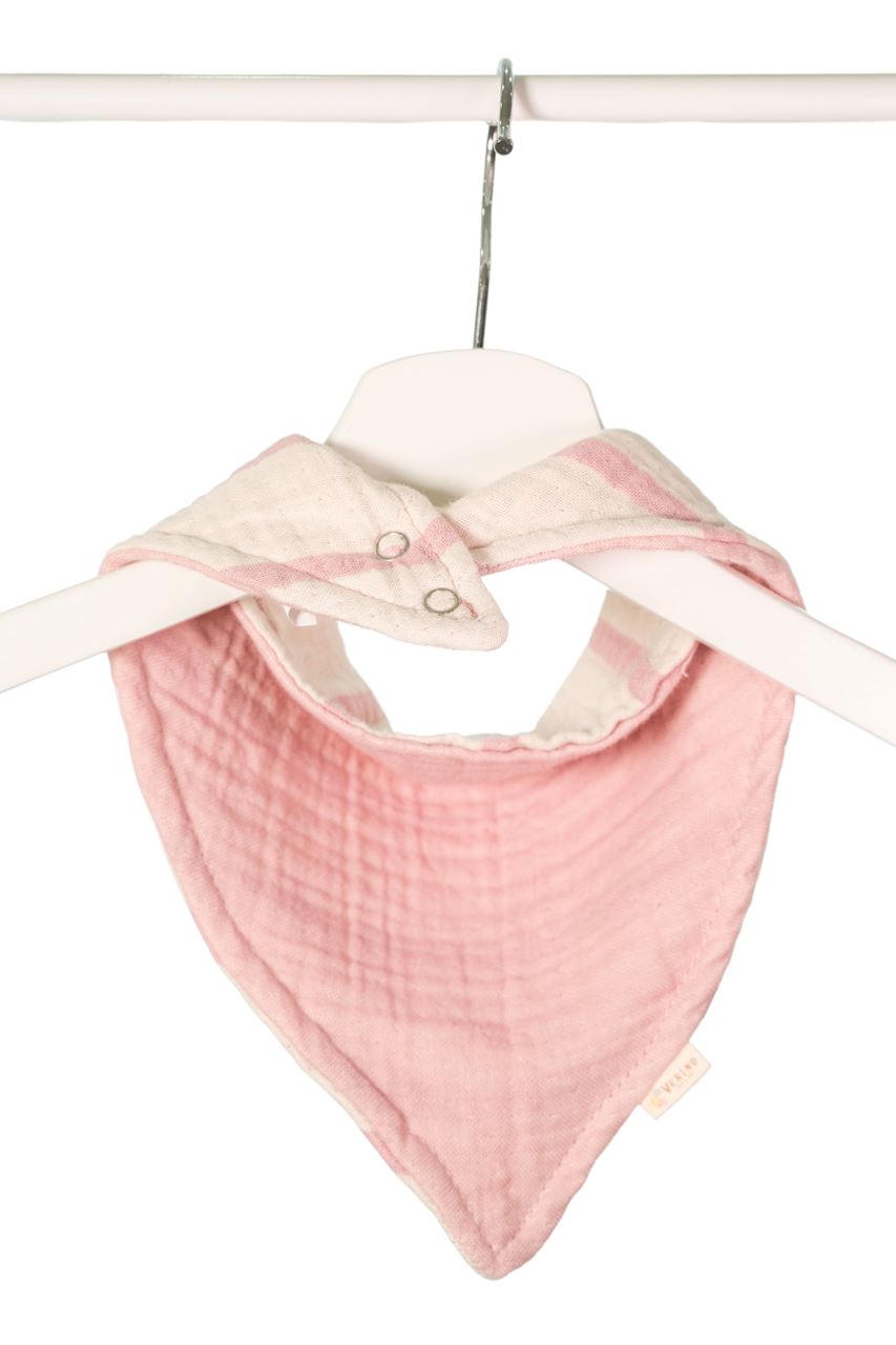 Musselin Bandana Lätzchen - Zartrosa gestreift - 100% Bio-Baumwolle
