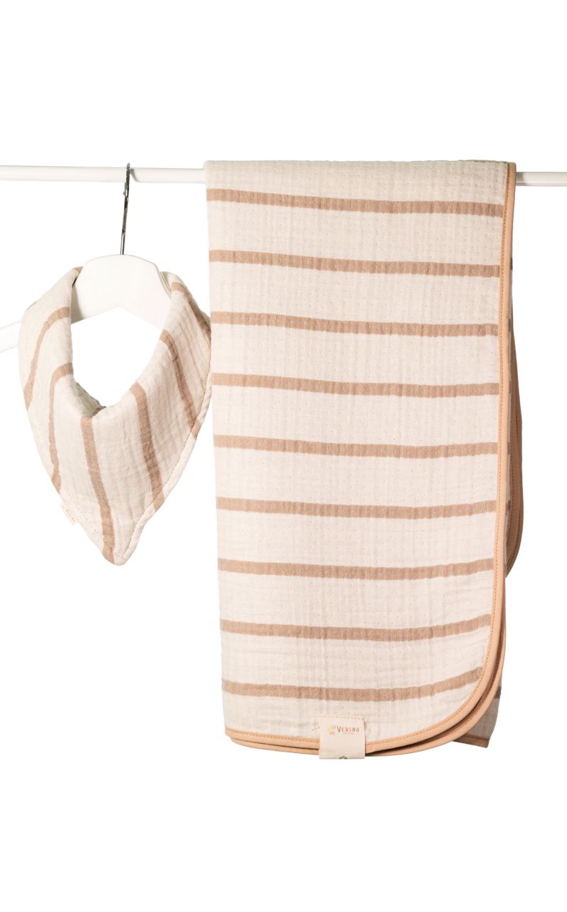 Musselin Bandana Lätzchen - Beige gestreift - 100% Bio-Baumwolle
