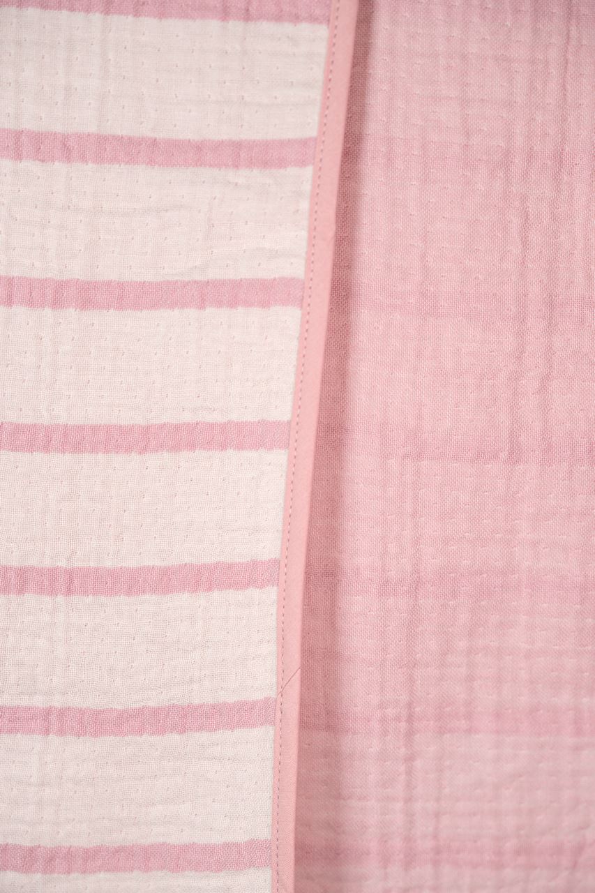 Musselin-Babydecke - Zartrosa gestreift - 100% Bio-Baumwolle