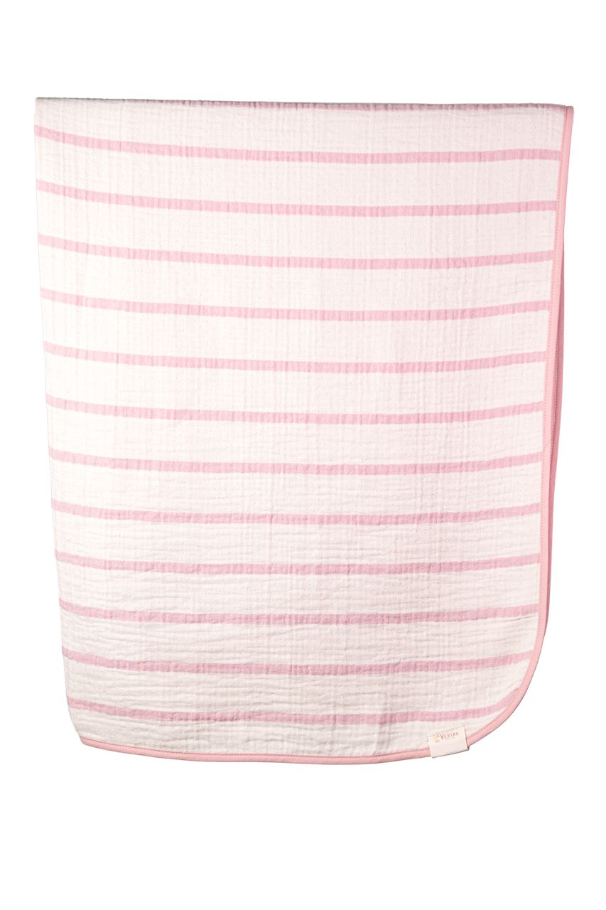 Musselin-Babydecke - Zartrosa gestreift - 100% Bio-Baumwolle