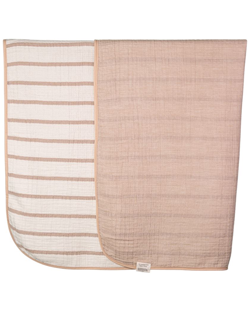 Musselin-Babydecke - Beige gestreift - 100% Bio-Baumwolle