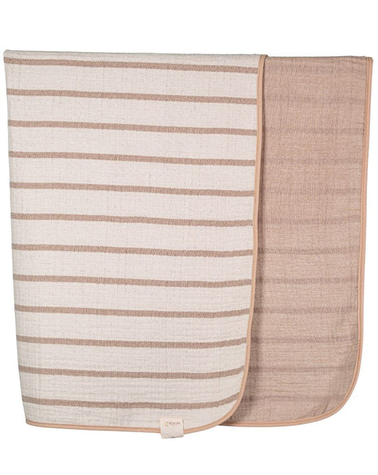 Musselin-Babydecke - Beige gestreift - 100% Bio-Baumwolle