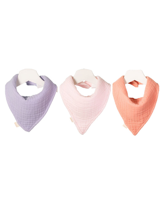 Musselin Bandana Lätzchen 3er Set - Rosa, Lachs, Lila - 100% Bio-Baumwolle