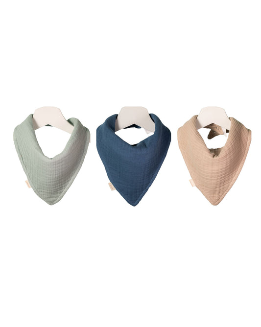 Musselin Bandana Lätzchen 3er Set - Blau, Mint, Beige - 100% Bio-Baumwolle