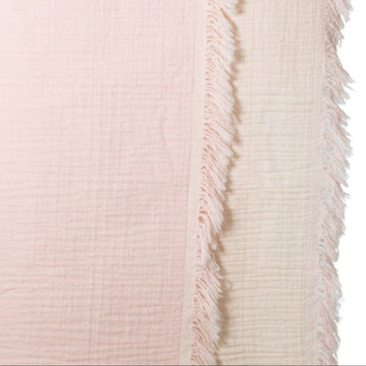 Musselin-Babydecke Rosa mit Fransen - 100% Bio-Baumwolle