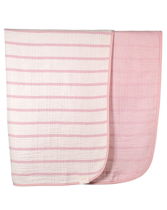 Musselin-Babydecke - Zartrosa gestreift - 100% Bio-Baumwolle