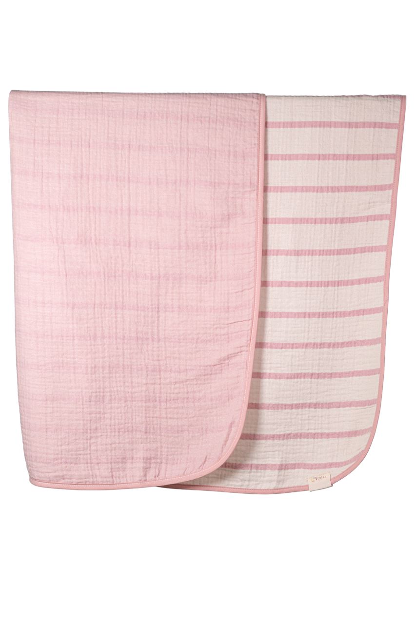 Musselin-Babydecke - Zartrosa gestreift - 100% Bio-Baumwolle
